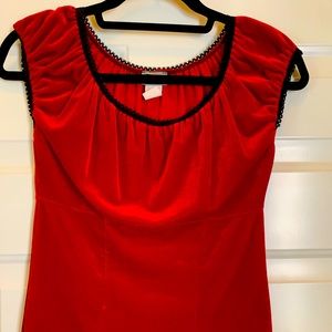 Red velvet and black lace top